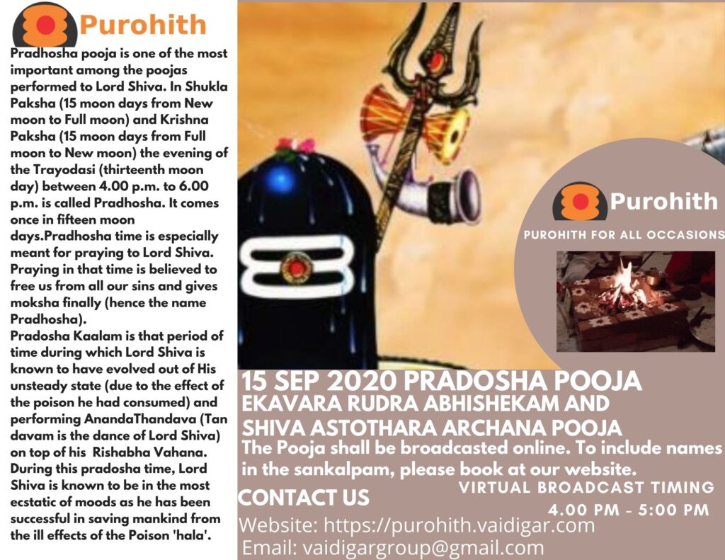 September 15 Pradhosha Pooja By Purohith